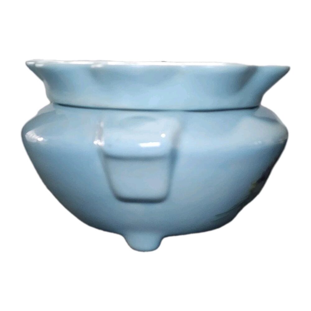 Vintage African Violet Self Watering Planter Blue Ceramic Hand Painted Flowers - Picture 3 of 9